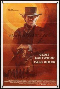5k120 PALE RIDER int'l 1sh '85 great different action art of cowboy Clint Eastwood by Grove!