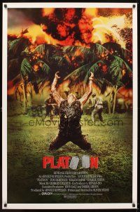 5k163 PLATOON int'l w/border style 1sh '86 Oliver Stone, Vietnam, classic scene of Willem Dafoe!