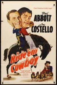 5k124 RIDE 'EM COWBOY 1sh R49 great image of wacky Abbott & Costello on horseback!