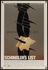 5k167 SCHINDLER'S LIST 1sh '93 Steven Spielberg, Neeson, different art by Saul Bass, very rare!