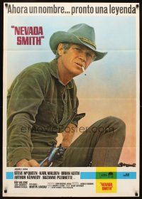 5k269 NEVADA SMITH Spanish '66 cool different image of cowboy Steve McQueen w/gun!