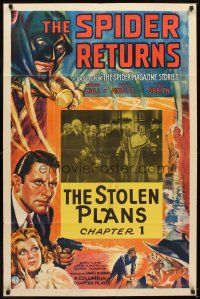 5k133 SPIDER RETURNS chapter 1 1sh '41 cool serial artwork with masked hero, The Stolen Plans!