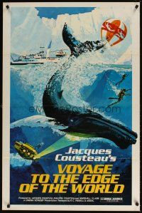 5k174 VOYAGE TO THE EDGE OF THE WORLD 1sh '76 Jacques-Yves Cousteau, cool art of whale & divers!