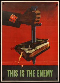 5k001 THIS IS THE ENEMY 28x40 WWII war poster '43 most classic swastika/Bible image!