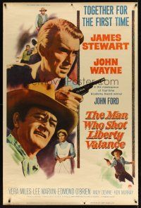 5m018 MAN WHO SHOT LIBERTY VALANCE 40x60 '62 John Wayne & James Stewart, John Ford classic!