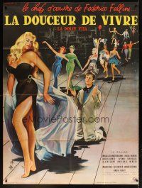 5m090 LA DOLCE VITA French 1p '61 Federico Fellini, art of Mastroianni & sexy Ekberg by Yves Thos!