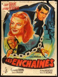 5m095 NOTORIOUS French 1p R54 Belinsky art of Cary Grant & Ingrid Bergman, Hitchcock classic!