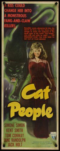 5m027 CAT PEOPLE insert '42 Val Lewton, full-length sexy Simone Simon by black panther!