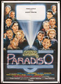 5m077 CINEMA PARADISO Italian 1p '89 great artwork of Philippe Noiret & cast by Taito!