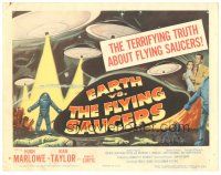 5m247 EARTH VS. THE FLYING SAUCERS TC '56 Harryhausen sci-fi classic, cool art of UFOs & aliens!