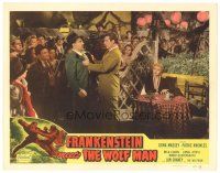 5m329 FRANKENSTEIN MEETS THE WOLF MAN LC #5 R49 crowd watches Lon Chaney Jr. grab man at party!