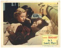 5m341 IN A LONELY PLACE LC #3 '50 close up of sexy Gloria Grahame talking to Humphrey Bogart in bed!