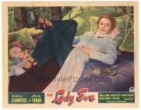 5m351 LADY EVE LC '41 Preston Sturges, great c/u of Barbara Stanwyck relaxing with cigarettes!