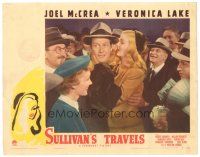 5m396 SULLIVAN'S TRAVELS LC '41 sexy Veronica Lake & Joel McCrea surrounded by reporters, Sturges!