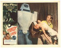 5m397 TARGET EARTH LC '54 Richard Denning saves unconscious Kathleen Crowley from funky robot!