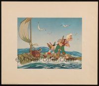 5m053 PINOCCHIO 13x17 art print '39 Disney, great cartoon image of him & Gepetto on raft!