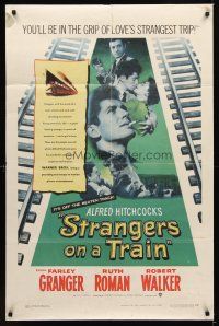 5m160 STRANGERS ON A TRAIN 1sh '51 Farley Granger & Robert Walker in double murder pact, Hitchcock