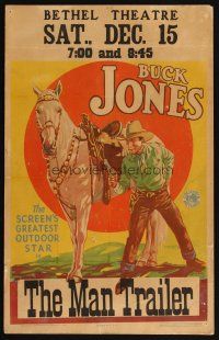5m041 MAN TRAILER WC '34 wonderful artwork of cowboy Buck Jones with gun standing by his horse!