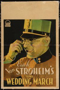 5m043 WEDDING MARCH linen WC '28 great artwork of Erich Von Stroheim as drum major!