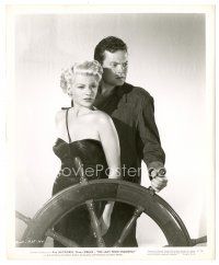 5m106 LADY FROM SHANGHAI 8x10 still '47 Orson Welles & sexy blonde Rita Hayworth at ship's wheel!