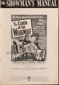 5m058 CURSE OF THE WEREWOLF pressbook '61 Hammer horror, art of Oliver Reed holding victim!