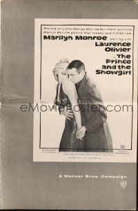 5m170 PRINCE & THE SHOWGIRL pressbook '57 Laurence Olivier & sexy Marilyn Monroe, posters & info!