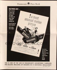 5m172 SUNSET BOULEVARD pressbook '50 William Holden, Gloria Swanson, Billy Wilder classic noir!