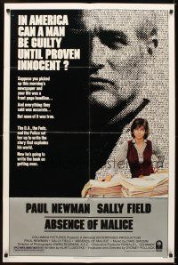 5p016 ABSENCE OF MALICE 1sh '81 Paul Newman, Sally Field, Sydney Pollack, cool design!