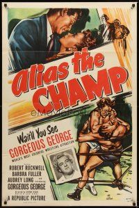 5p024 ALIAS THE CHAMP 1sh '49 cool art of pro wrestler Gorgeous George in the ring!