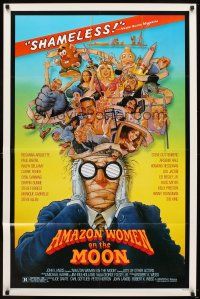 5p033 AMAZON WOMEN ON THE MOON 1sh '87 Joe Dante, cool wacky artwork of cast by William Stout!