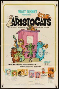 5p052 ARISTOCATS 1sh '71 Walt Disney feline jazz musical cartoon, great image!