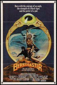 5p062 BEASTMASTER int'l 1sh '82 cool fantasy art of barechested Marc Singer & sexy Tanya Roberts!
