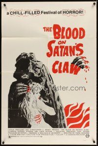 5p095 BLOOD ON SATAN'S CLAW 1sh '71 cool artwork of demon & sexy near-naked girl!