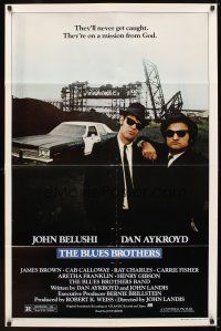 5p096 BLUES BROTHERS 1sh '80 John Belushi & Dan Aykroyd are on a mission from God!