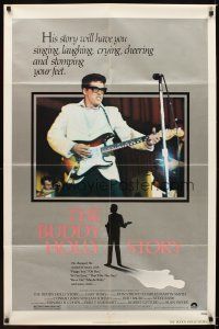 5p118 BUDDY HOLLY STORY 1sh '78 great image of Gary Busey performing on stage with guitar!