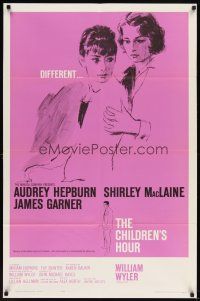 5p149 CHILDREN'S HOUR 1sh '62 close up artwork of Audrey Hepburn & Shirley MacLaine!
