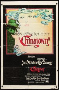 5p151 CHINATOWN 1sh '74 art of Jack Nicholson & Faye Dunaway by Jim Pearsall, Roman Polanski!