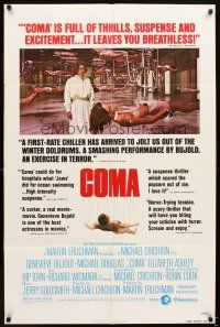 5p161 COMA 1sh '77 Genevieve Bujold finds room full of coma patients in special harnesses!