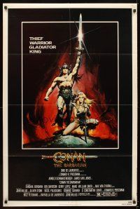 5p164 CONAN THE BARBARIAN 1sh '82 Arnold Schwarzenegger & sexy Sandahl Bergman by Casaro!