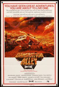 5p181 DAMNATION ALLEY 1sh '77 Jan-Michael Vincent, artwork of cool vehicle by Paul Lehr!