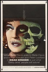 5p199 DEAD RINGER 1sh '64 creepy close up of skull & Bette Davis, who kills her own twin!