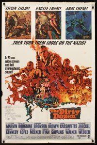 5p215 DIRTY DOZEN 1sh '68 Charles Bronson, Jim Brown, Lee Marvin, cool battle scene art!