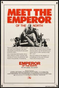5p256 EMPEROR OF THE NORTH POLE 1sh '73 cool image of hobo Lee Marvin sitting on trash throne!