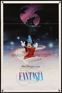 5p299 FANTASIA DS 1sh R90 great image of magical Mickey Mouse, Disney musical cartoon classic!