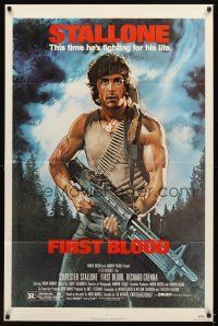 5p320 FIRST BLOOD 1sh '82 artwork of Sylvester Stallone as John Rambo by Drew Struzan!