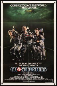 5p388 GHOSTBUSTERS advance 1sh '84 Bill Murray, Aykroyd, Ramis, Coming to Save The World!