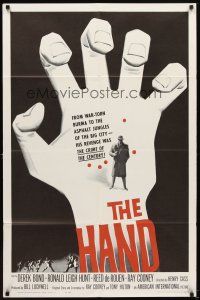 5p432 HAND 1sh '61 cool artwork of giant hand reaching for man in trench coat with gun!