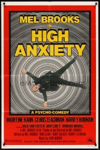 5p444 HIGH ANXIETY style A 1sh '77 Mel Brooks, great Vertigo spoof design, a Psycho-Comedy!