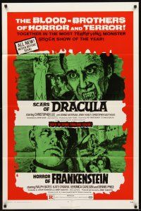 5p456 HORROR OF FRANKENSTEIN/SCARS OF DRACULA 1sh '71 double-bill, brothers of horror & terror!