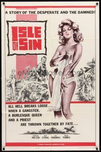 5p477 ISLE OF SIN 1sh '62 half-clad sexy castaway, the desperate and the damned!